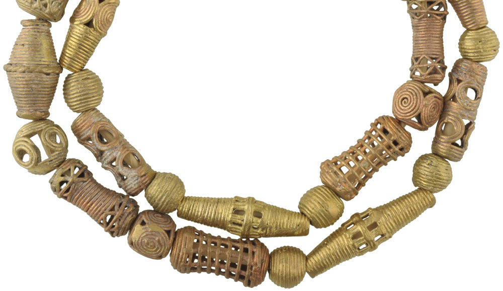 Handmade African Brass Beads From Ghana - 26 ¾" Strand - close-up