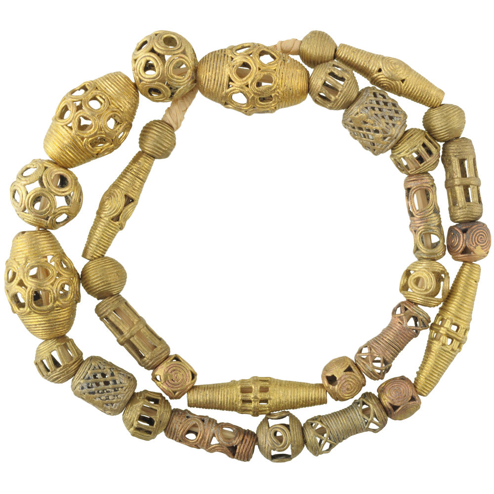 African Brass Beads Strand 26" - Handmade In Ghana Using Lost Wax