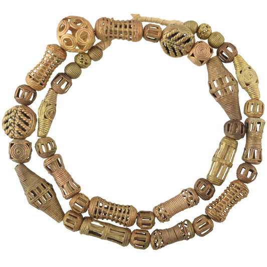 Handmade African Brass Beads From Ghana - 26.5" Strand, Lost Wax Technique