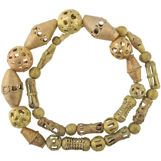 Handmade African Brass Beads From Ghana - Lost Wax Technique, 26" Strand
