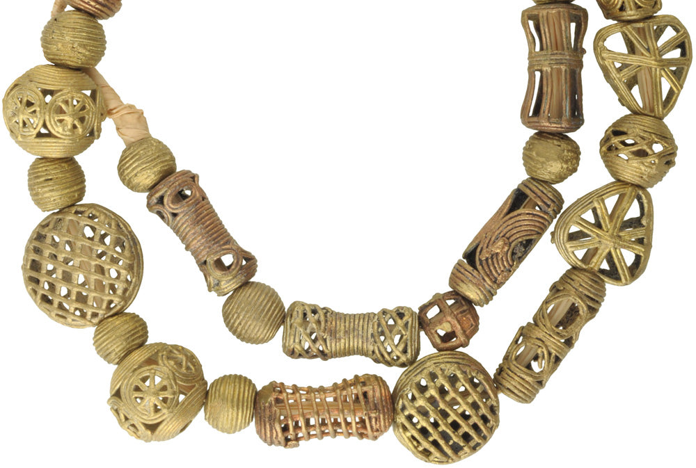 Unique African Brass Beads Handmade In Ghana - 26.5" Strand - close-up