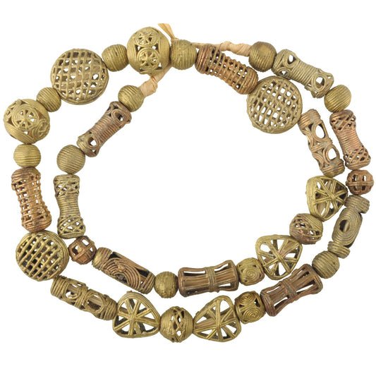 Unique African Brass Beads Handmade In Ghana - 26.5" Strand