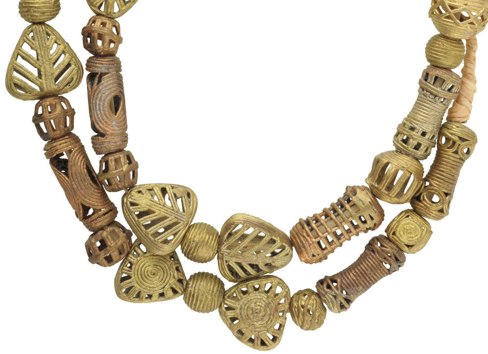 Handmade African Brass Beads From Ghana - Lost Wax Technique 27.5" Strand - close-up