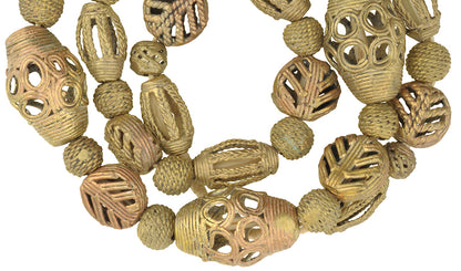 Authentic African Brass Beads Handmade In Ghana - 27.5" Strand - close-up