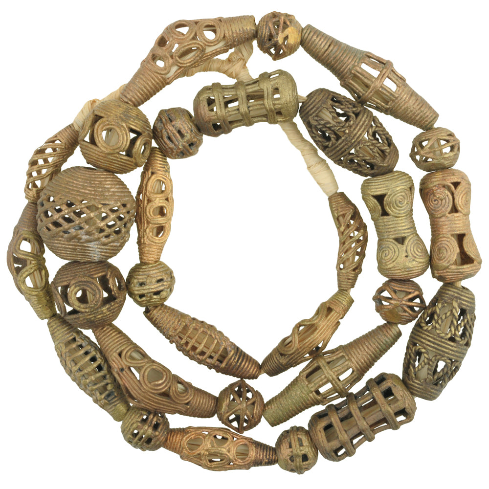 Handmade Brass Beads From Ghana, Ashanti Lost Wax Technique, 25.5" Strand