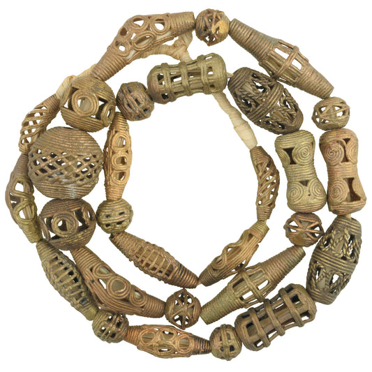 Handmade Brass Beads From Ghana, Ashanti Lost Wax Technique, 25.5" Strand