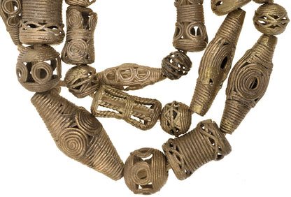 Handmade African Brass Beads From Ghana - Lost Wax Technique - 28" Strand - close-up