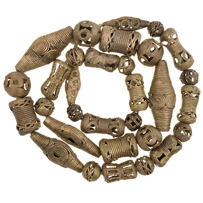 Handmade African Brass Beads From Ghana - Lost Wax Technique - 28" Strand