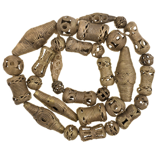 Handmade African Brass Beads From Ghana - Lost Wax Technique - 28" Strand