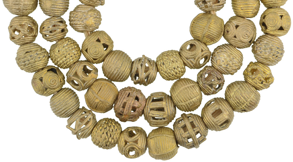 African Brass Beads - Handmade Round Beads From Ghana, 24" Strand - close-up