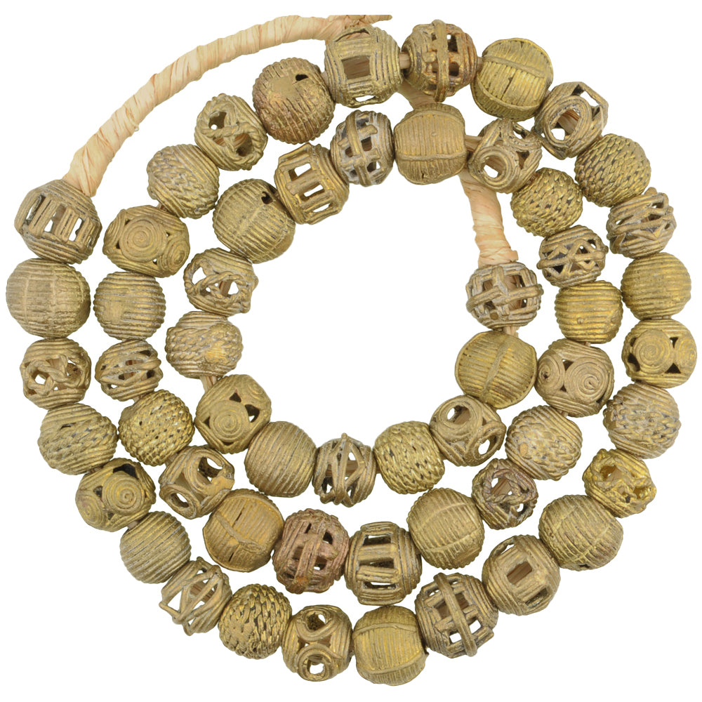 African Brass Beads - Handmade Round Beads From Ghana, 24" Strand
