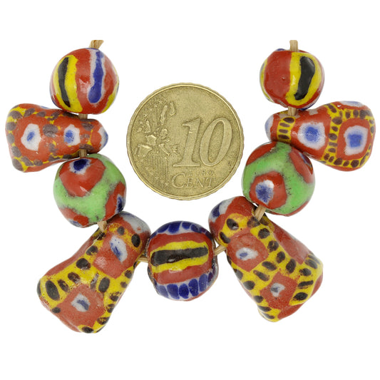 Rare Polychrome Kiffa Beads - Handmade Mauritanian Glass (9 Pcs)