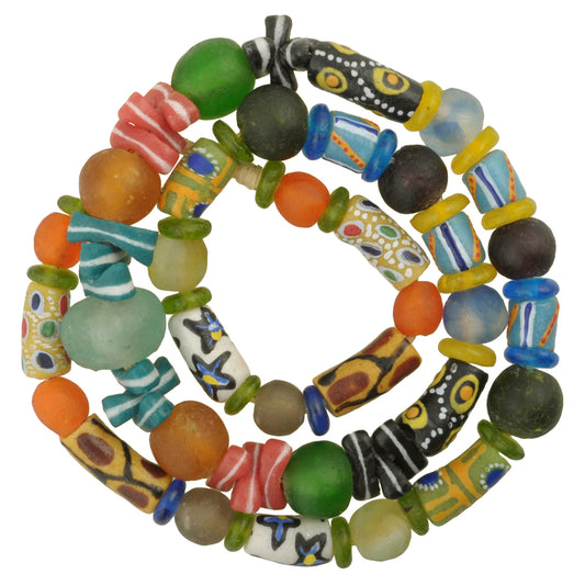 Colorful African Trade Beads - Krobo Powderglass Imitation Strand