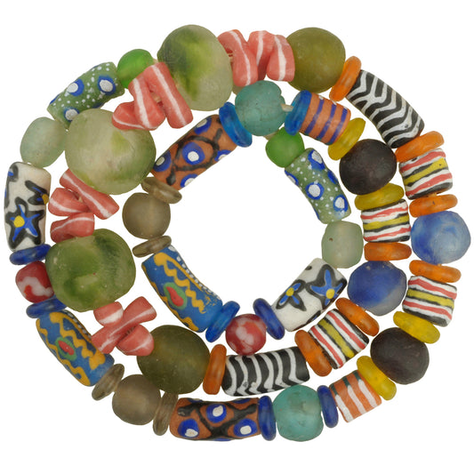 Colorful Krobo Powder Glass Trade Beads Strand 9-21Mm Ghana
