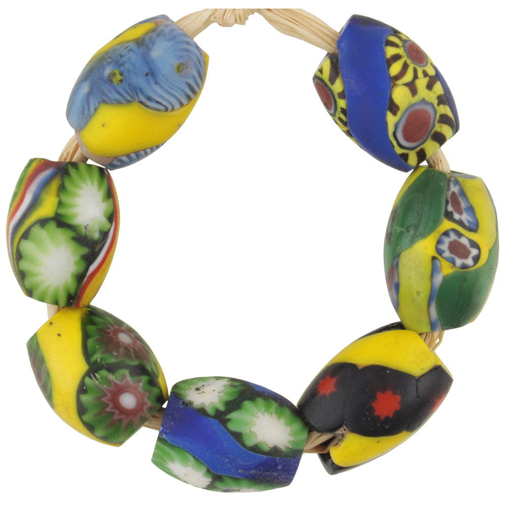 Antique Oval Millefiori Mosaic Glass Trade Beads - African Trade