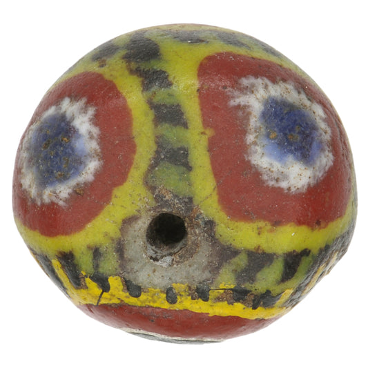 Rare Large Old Round Polychrome Kiffa Glass Bead Mauritania