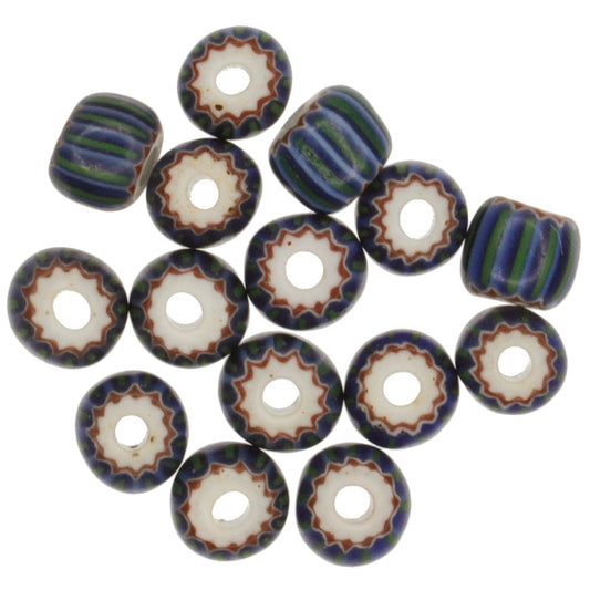 Rare Green-Striped 4-Layer Venetian Chevron Beads - Set Of 15
