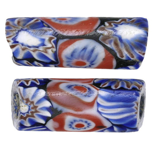 Rare Antique Banded Millefiori Venetian Mosaic Glass Trade Beads, 16X11Mm
