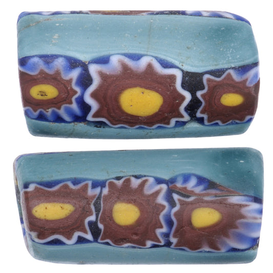 Rare Old Venetian Millefiori Mosaic Glass Trade Beads - 18X9Mm