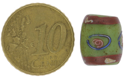 Rare Antique Green Fancy Venetian Glass Trade Bead - 13X11Mm - alternate view