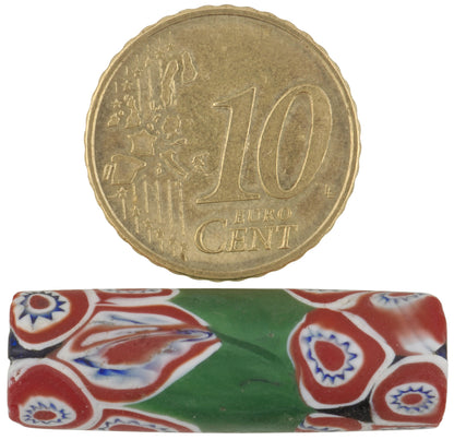 Rare Antique Green Banded Millefiori Mosaic Glass Trade Bead - alternate view