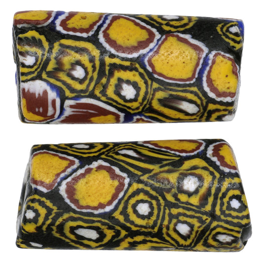 Rare Antique Venetian Millefiori Mosaic Trade Beads - 19X9Mm African Glass Pair