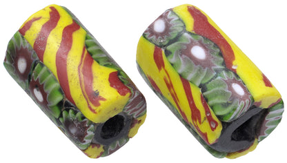 Rare Antique Venetian Millefiori Mosaic Glass Trade Beads Pair, 19X11Mm - alternate view