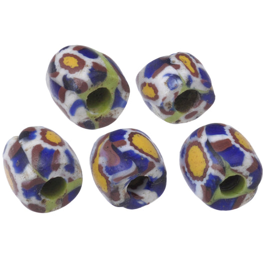 Rare Antique Green Core Millefiori Venetian Mosaic Glass Trade Beads, 6-7Mm