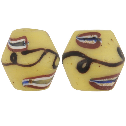 Rare Old Yellow Bicone King Venetian Lampwork Glass Trade Beads - 11Mm