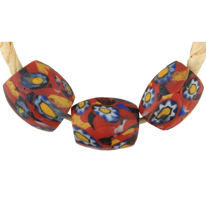Rare Antique Venetian Oval Millefiori Mosaic Glass Trade Beads, 13-14Mm