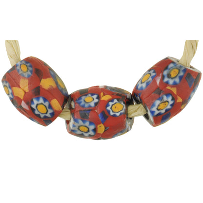 Rare Antique Red Oval Venetian Millefiori Mosaic Trade Beads, 13-14Mm