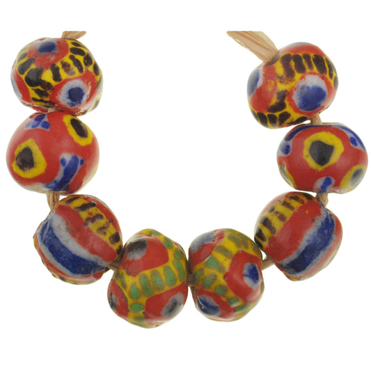 Large Size Round New Polychrome Kiffa African Glass Trade Beads Mauritania 8 Pc