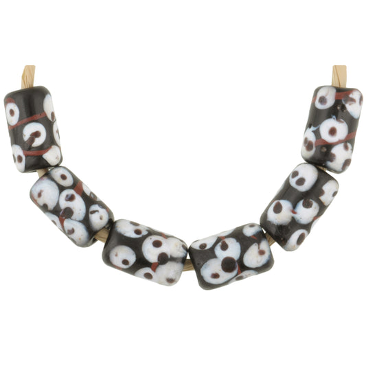 Rare Black Fancy Venetian Lampwork Beads With Trail Decoration - African Trade Beads