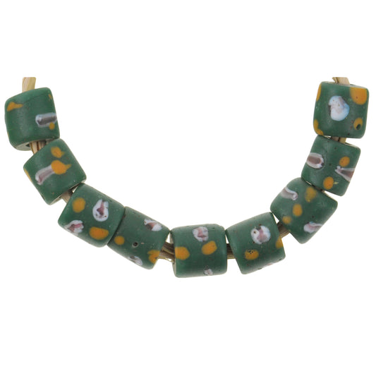 Antique Small Green Fancy Venetian Lampwork Trade Beads, 6Mm