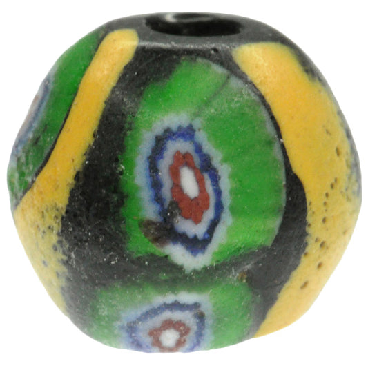 Rare Antique Black Bicone Venetian Trade Bead With Murrine & Trail Decoration