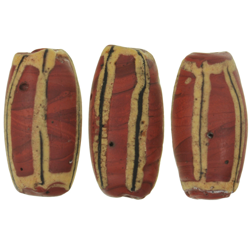 Antique Venetian Striped Brick Glass Trade Beads - 20X10Mm, African Trade