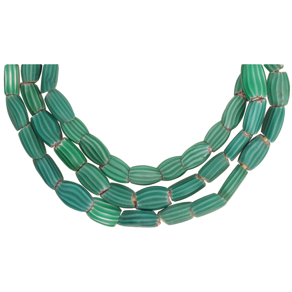 Strand Of Tabular Green Chevron Beads | Antique Venetian Trade