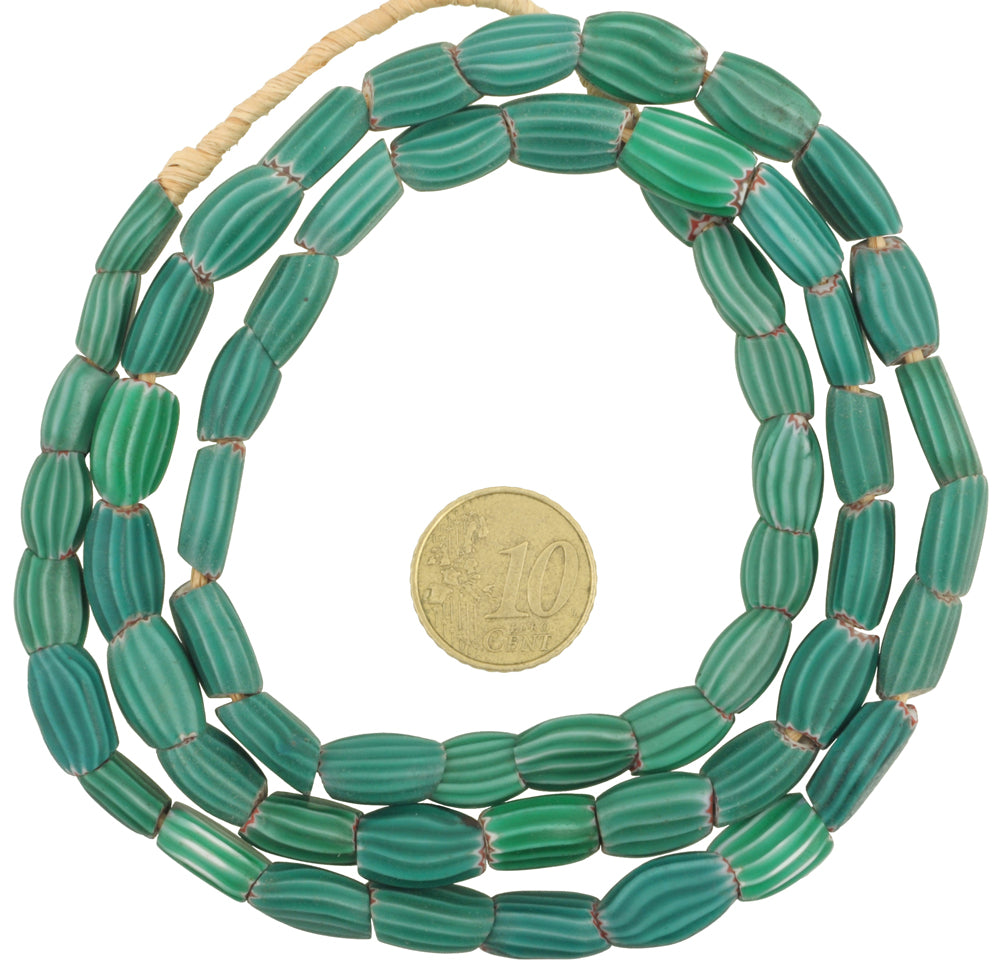Strand Of Tabular Green Chevron Beads | Antique Venetian Trade - close-up
