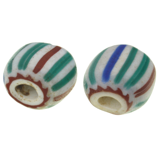 Rare Tabular Chevron Beads - 12-Stripe Venetian Antique Pair