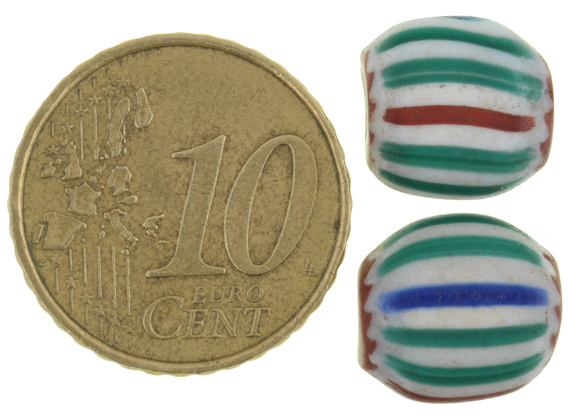 Rare Tabular Chevron Beads - 12-Stripe Venetian Antique Pair - close-up