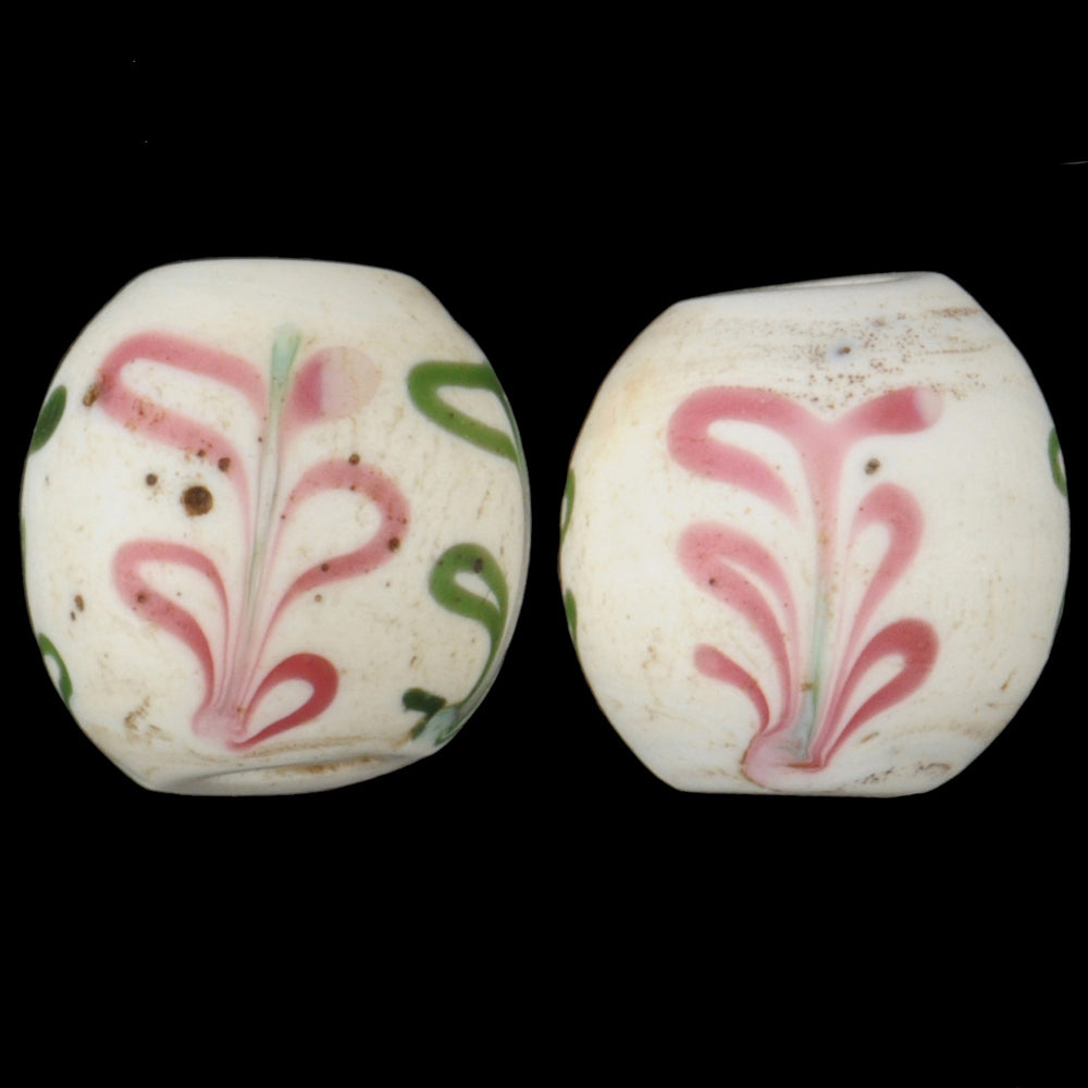 Rare Antique Venetian Dutch Delft Glass Trade Beads, 9X9Mm Pair