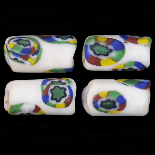Rare Antique White Venetian Millefiori Mosaic African Trade Beads