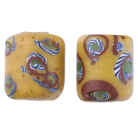 Antique Fancy Venetian Wound Glass Trade Beads Pair (13Mm)