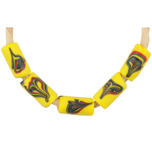 Antique Yellow Floral Venetian Lampwork Glass Trade Beads 9-10Mm