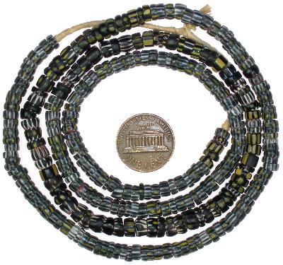 Black 4-Layer Yellow Jacket Chevron Beads - Antique Venetian Strand - close-up
