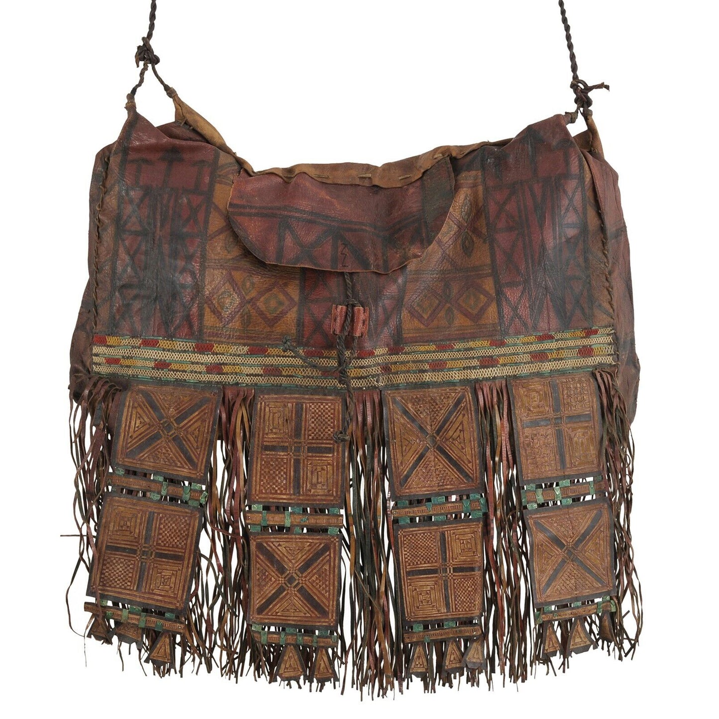Authentic Old Tuareg Leather Bag – Sahara Nomad Geometric Art