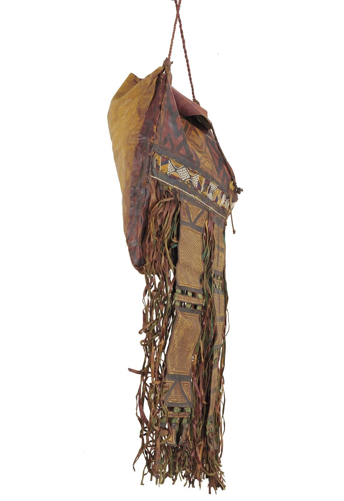 Authentic Old Tuareg Leather Bag – Sahara Nomad Geometric Satchel