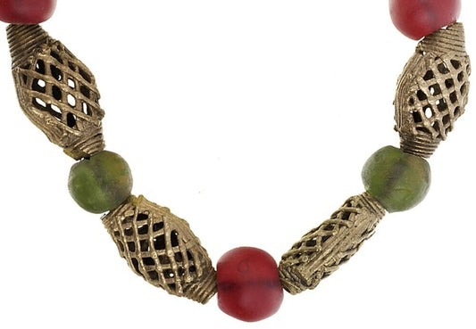 African Beaded Bracelet - Handmade Glass & Brass Beads - alternate view