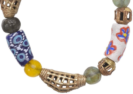 Handmade Beaded Bracelet - Glass & Brass Beads From Ghana - product focus