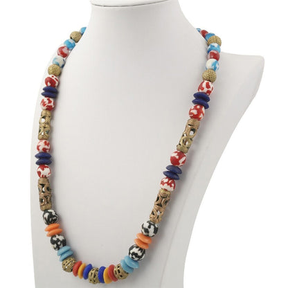 Handmade Brass Recycled Glass Beads Ghana African Necklace
